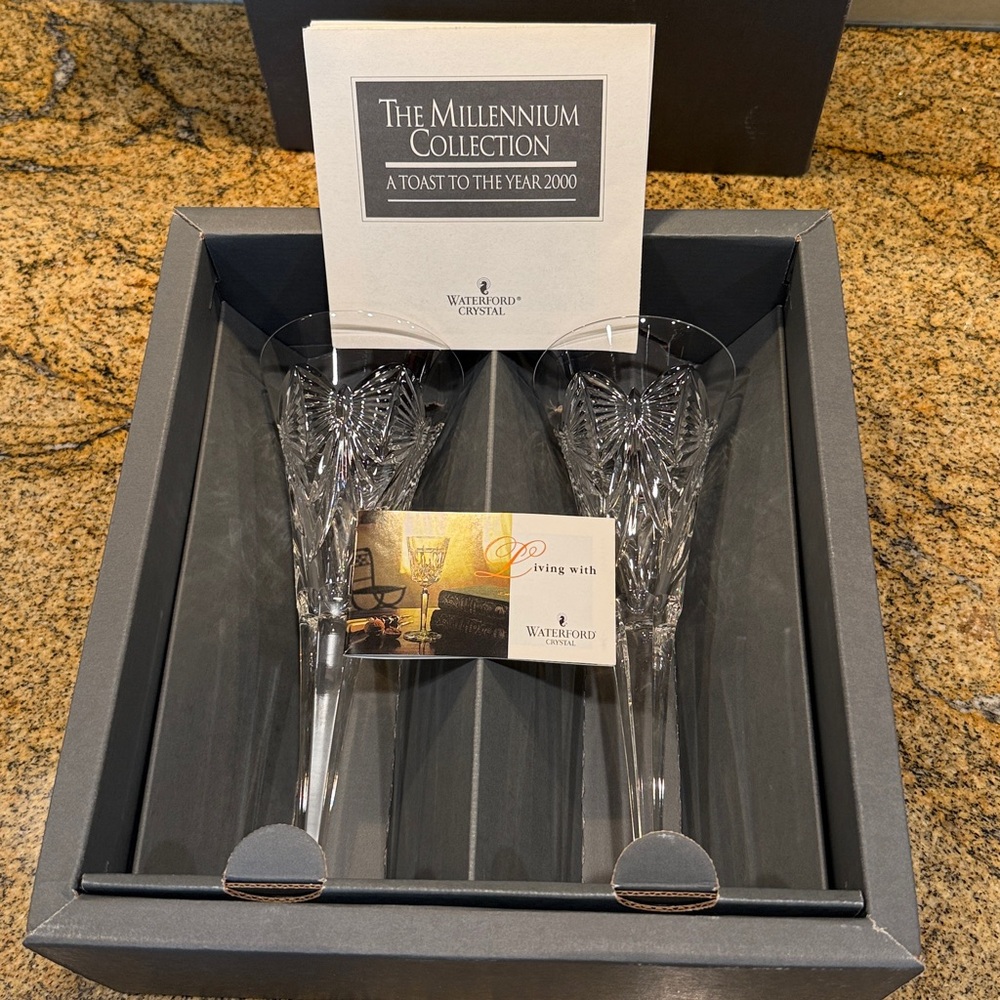 Waterford Crystal Millennium Collection Happiness Toasting Flutes New in Box